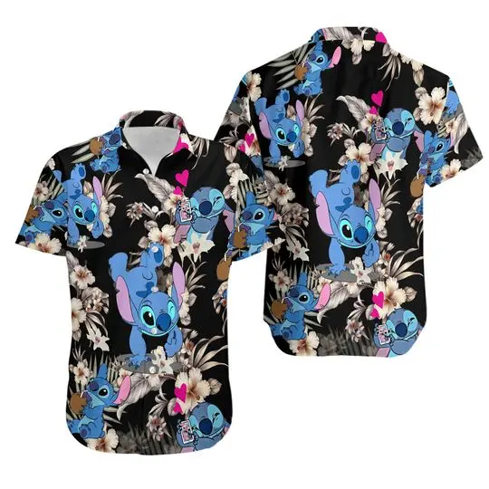 Stitch Hawaiian Shirt, Tropical Palm Shirt, Vacation Hawaiian Shirt Gift For Your Girlfriend Boyfriend Gift For Love Gift For Friend Best Valentine Present Holiday Gift