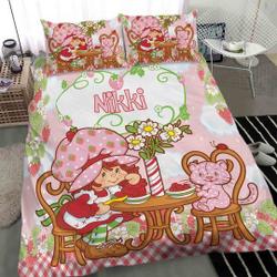 Strawberry Bedding Set, 80s Cartoon Blanket, Retro Cartoon BirthdayGift For Your Girlfriend Boyfriend Gift For Love Gift For Friend Best Valentine Present Holiday Gift