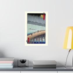 Sudden shower over Shin-Ohashi Bridge at Atake 1857 Premium Matte Vertical Poster Meaningful Gift For Family Gift For Boyfriend Valentine Gift Birthday Gift Holiday Gift