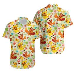 Summer Eevee PKM Hawaiian Shirt,  PKM Button Up Shirt, Anime Hawaiian, Cartoon Hawaiian Shirt Gift For Your Girlfriend Boyfriend Gift For Love Gift For Friend Best Valentine Present Holiday Gift