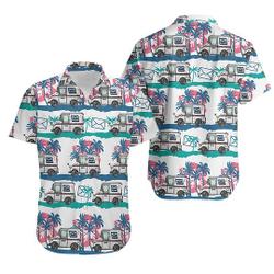 Summer Hawaiian Shirt - Postal Worker Trucks Coconuts Pattern Hawaii Shirt Gift For Your Girlfriend Boyfriend Gift For Love Gift For Friend Best Valentine Present Holiday Gift