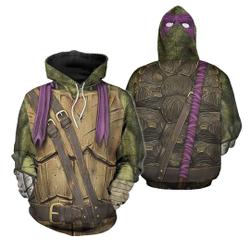 Superhero Movie Purple Turtle 3D Hoodie, Costume Halloween Cosplay 3D Hoodie, Halloween Costume For Family Group Hoodie