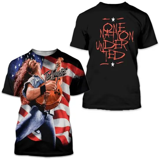 Ted Nugent Vintage 90's One Nation Under Ted 3D T-Shirt Meaningful Gift For Family Gift For Boyfriend Valentine Gift