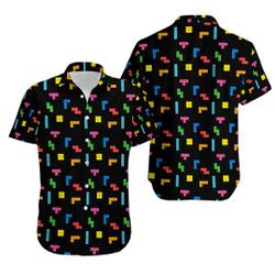 Tetris Tetriminos Drop Button Up Hawaiian Shirt Gift For Your Girlfriend Boyfriend Gift For Love Gift For Friend Best Valentine Present Holiday Gift