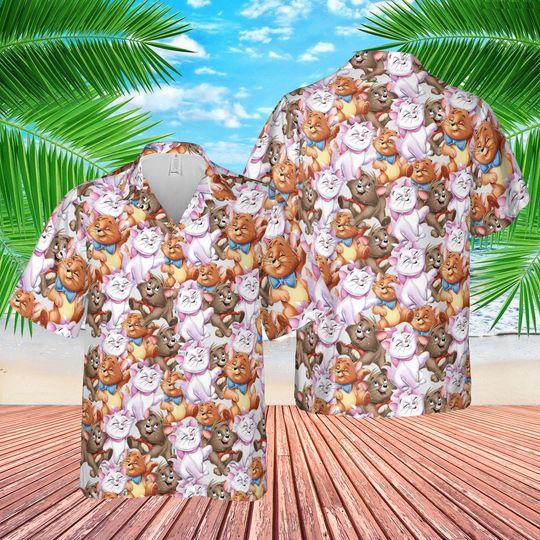 The Aristocats in Watercolor - Disney Inspired Men's Button Down Short-Sleeved Shirt Gift For Your Girlfriend Boyfriend Gift For Love Gift For Friend Best Valentine Present Holiday Gift