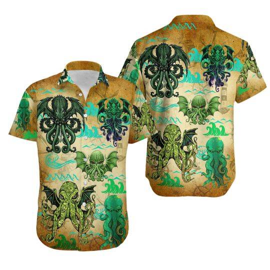 The Great Cthulhu Unisex Hawaiian Shirt 3D, Call of Cthulhu Shirt Gift For Your Girlfriend Boyfriend Gift For Love Gift For Friend Best Valentine Present Holiday Gift