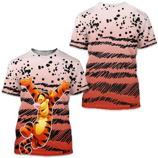Tigger Ombre Paint Splatter White Orange Disney Graphic Cartoon 3D Tshirt Meaningful Gift For Family Gift For Boyfriend Valentine Gift