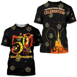 Tigger Winnie Pooh Black Orange Castle Mickey Head Disney 50th Anniversary 3D T-Shirt Meaningful Gift For Family Gift For Boyfriend Valentine Gift