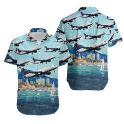 TM Airplane Hawaiian Shirt - Delta Air Lines Boeing 757 Hawaii Shirt Gift For Your Girlfriend Boyfriend Gift For Love Gift For Friend Best Valentine Present Holiday Gift