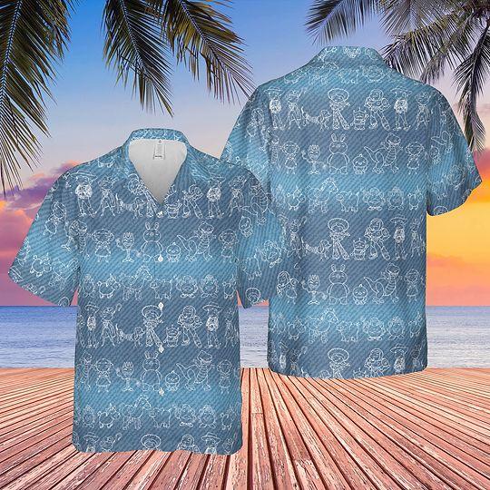 Toy Story Line Drawings - Disney Inspired Men's Button Hawaiian Shirt Gift For Your Girlfriend Boyfriend Gift For Love Gift For Friend Best Valentine Present Holiday Gift