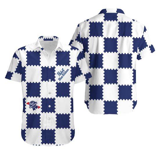 Trendy Gingham Pabst Blue Ribbon Hawaiian Shirt Gift For Your Girlfriend Boyfriend Gift For Love Gift For Friend Best Valentine Present Holiday Gift