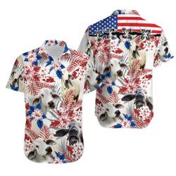 Tropical Floral Brahman Cow American Flag Hawaiian Shirt Gift For Your Girlfriend Boyfriend Gift For Love Gift For Friend Best Valentine Present Holiday Gift