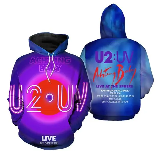 U2 Las Vegas 3D Hoodie,U2 Ultraviolet Sphere 2023 3D Hoodie