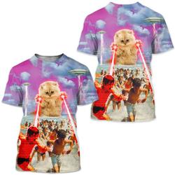 Unisex 3D T-Shirt Laser Terror Cat UFO Tees Tops Meaningful Gift For Family Gift For Boyfriend Valentine Gift
