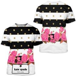 Unisex Floral Kate Spade New York Black White 3D All Over Print T-shirt Meaningful Gift For Family Gift For Boyfriend Valentine Gift