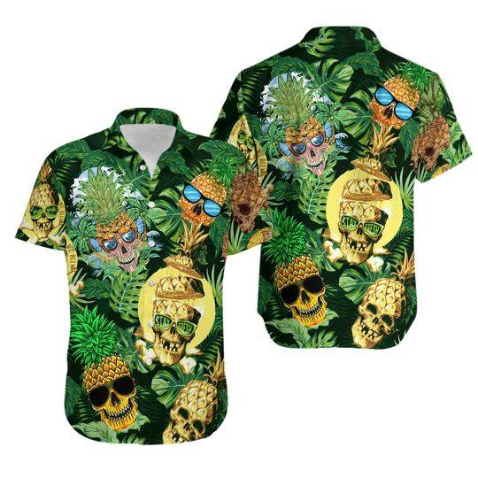 Unisex Pineapple Hawaiian Shirt Skull Pineapple 3D Hawaiian Shirt Gift For Your Girlfriend Boyfriend Gift For Love Gift For Friend Best Valentine Present Holiday Gift