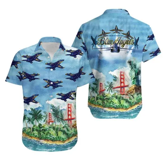 US Navy Blue Angels Hawaiian Shirt, Summer Beach Shirt, Short Sleeve Hawaii Shirt Gift For Your Girlfriend Boyfriend Gift For Love Gift For Friend Best Valentine Present Holiday Gift