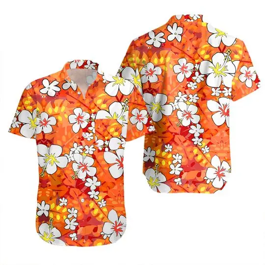 Vintage 1960s Orange Hawaiian Button Up Hawaiian Shirt Gift For Your Girlfriend Boyfriend Gift For Love Gift For Friend Best Valentine Present Holiday Gift