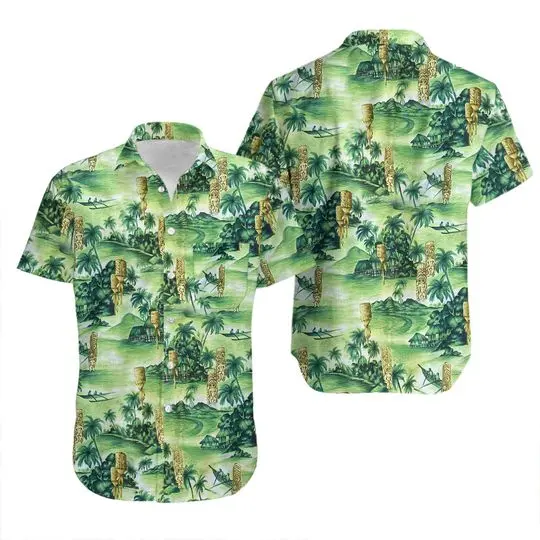 Vintage 1960s Tiki Atomic Mod Cotton Tropical Hawaiian Shirt Gift For Your Girlfriend Boyfriend Gift For Love Gift For Friend Best Valentine Present Holiday Gift