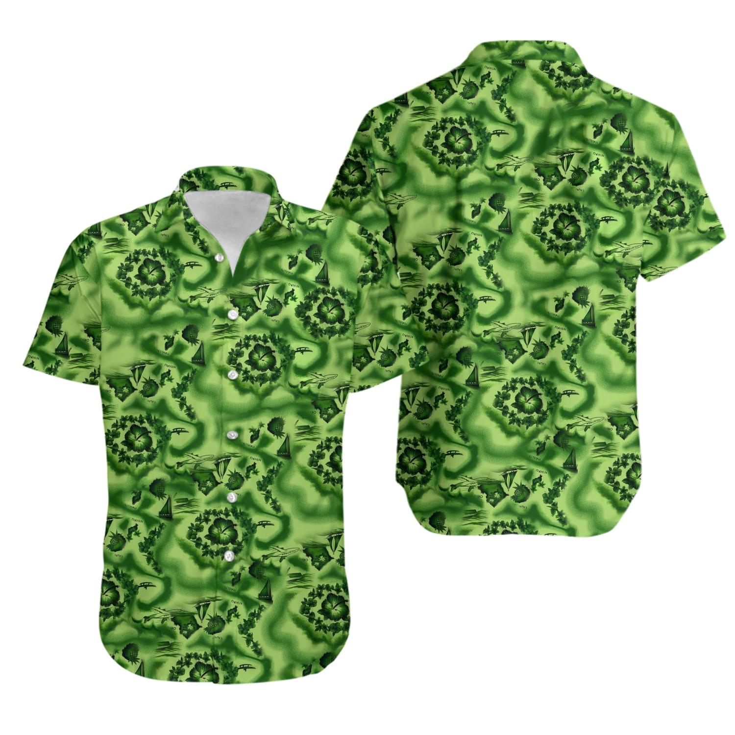 Vintage 1960s 'Ui Maikai' Green Compass Hawaiian Shirt Gift For Your Girlfriend Boyfriend Gift For Love Gift For Friend Best Valentine Present Holiday Gift