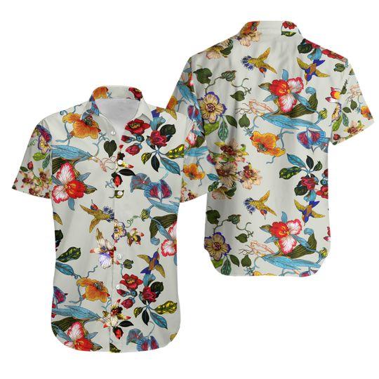 Vintage 90s White Floral Print Botanical Shirt Hawaiian Shirt Gift For Your Girlfriend Boyfriend Gift For Love Gift For Friend Best Valentine Present Holiday Gift