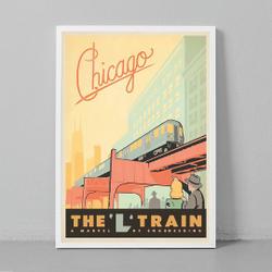 vintage Chicago poster, Chicago The L poster, The L Train, Art deco Chicago poster, Elevated Train Premium Matte Vertical Poster Meaningful Gift For Family Gift For Boyfriend Valentine Gift Birthday Gift Holiday Gift