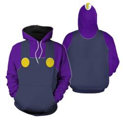 Waluigi Super Mario 3D All Over Print Hoodie, Halloween Cosplay 3D Hoodie