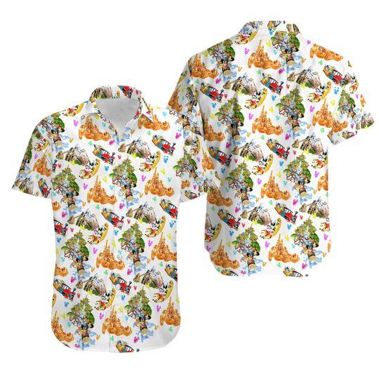Watercolor Disney Parks Trains & Drops Disneyland Hawaiin Shirt Gift For Your Girlfriend Boyfriend Gift For Love Gift For Friend Best Valentine Present Holiday Gift