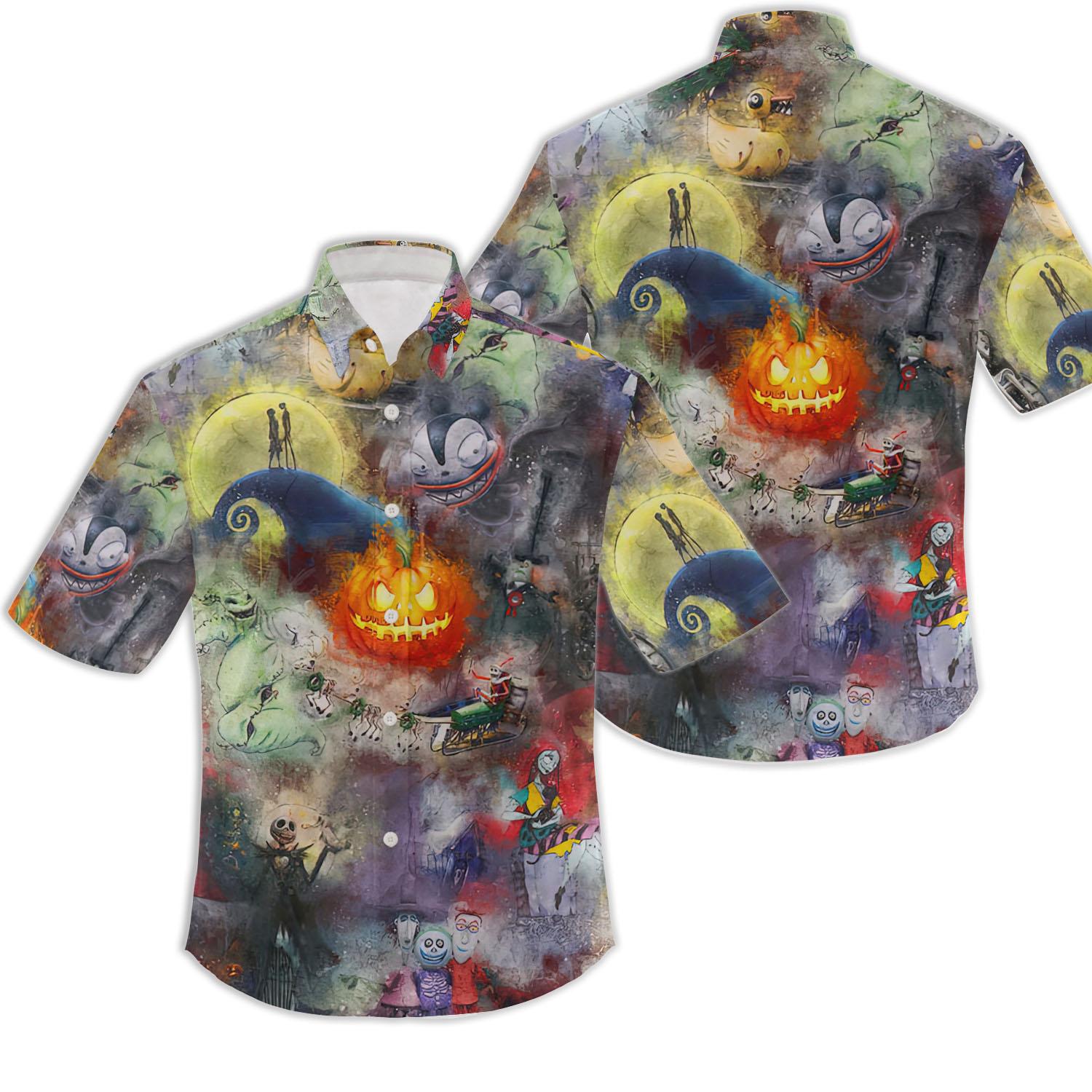 Watercolor Nightmare Before Christmas Disney Hawaiin Shirt Gift For Your Girlfriend Boyfriend Gift For Love Gift For Friend Best Valentine Present Holiday Gift