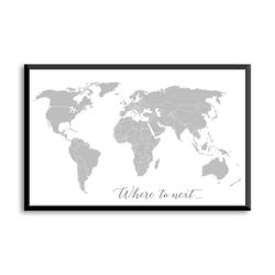 Where to next world map with cities in grayscale Premium Matte Vertical Poster Meaningful Gift For Family Gift For Boyfriend Valentine Gift Birthday Gift Holiday Gift