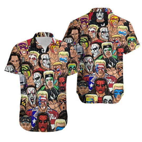 Wrestling Character Collage Art Hawaiian Shirt Gift For Your Girlfriend Boyfriend Gift For Love Gift For Friend Best Valentine Present Holiday Gift
