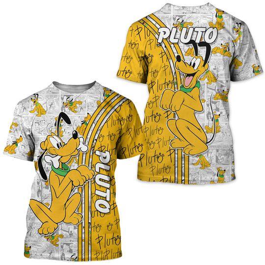 Yellow Pluto Dog Cross Comic Book Patterns Disney Outfits Unisex Casual T-shirts 3D Meaningful Gift For Family Gift For Boyfriend Valentine Gift