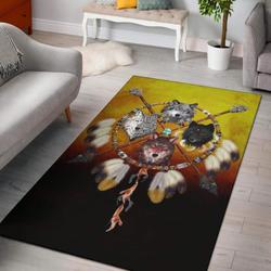 4 Wolves Warriors Native American Design Area Rug Living Room Rug Home Decor