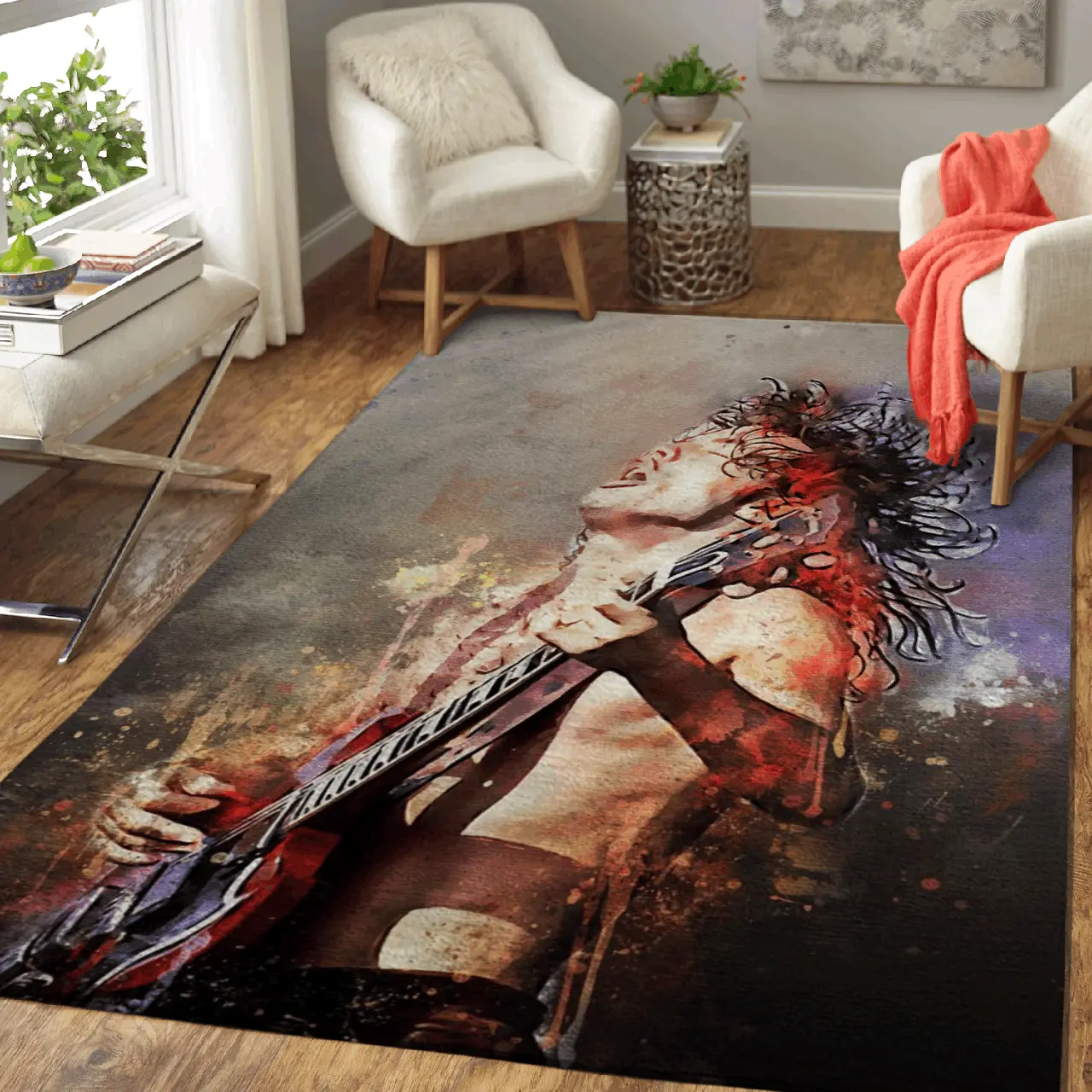 Angus Young Ac Dc Rock Band Music Art For Fans Area Rug Area Rug Living Room Carpet Rug Regtangle Carpet Floor Decor Home Decor