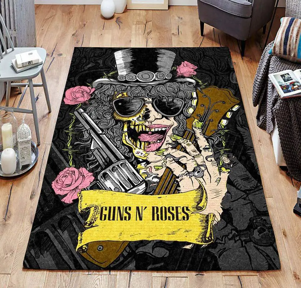 Skull Gun And Rose Flowers Rug Living Room Area Rug Home Decor Ccc19103552