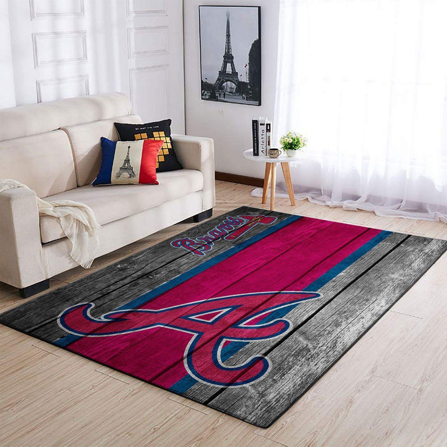 Atlanta Braves Wooden Area Rug Mlb Logo Living Room Rugs Home Decor