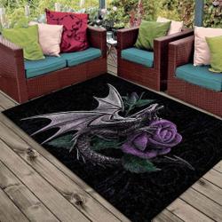 3D Print Red Rose Dragon Round Carpet Living Room