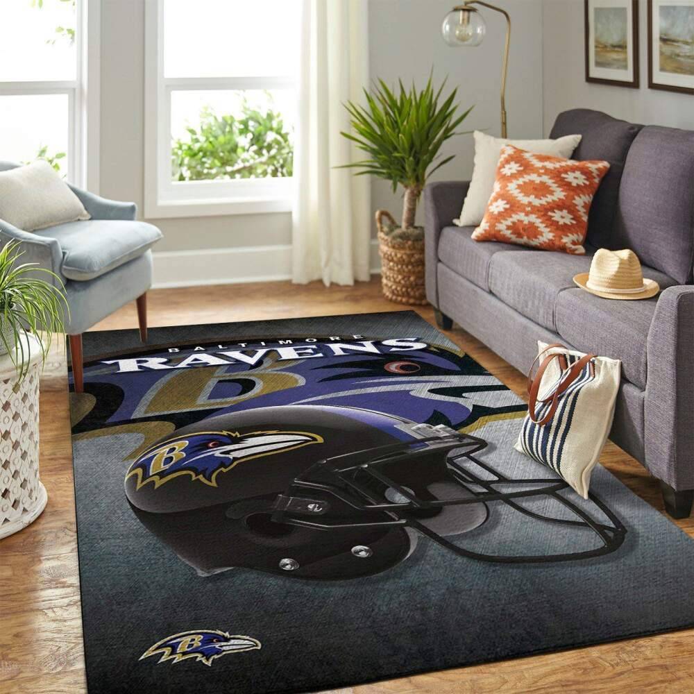 Baltimore Ravens Nfl Area Rugs Team Helmet Living Room Carpet Sports Rug