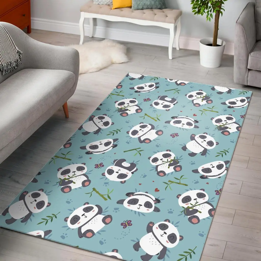 Bamboo Mint Panda Pattern Print Area Rug Living Room Rug Home Decor