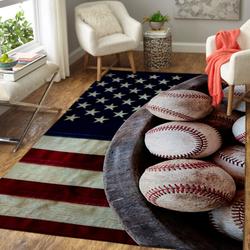 Baseball Ball On American Flag Area Rug Rug Regtangle Carpet Floor Decor Home Decor