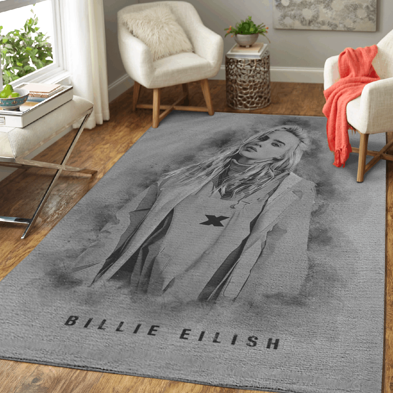 Billie Eilish Music Monochrome Art For Fans Area Rug Living Room Carpet Rug Regtangle Carpet Floor Decor Home Decor