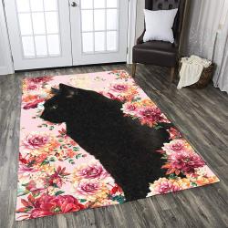 Black Cat And Colorful Flower 2 Dhcld0310At Rug Living Room Rug Home Decor