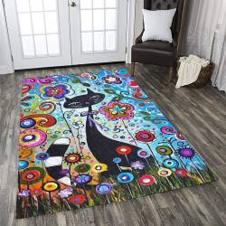 Black Cat And Colorful Flower Dhcld0310At Rug Living Room Rug Home Decor