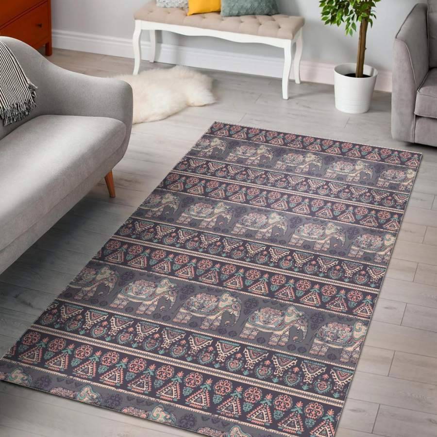 Black Elephant Aztec Pattern Prints Area Rug Living Room Rug Home Decor