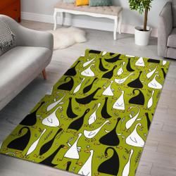 Black White Duck Mallard Pattern Prin Area Rug Living Room Rug Home Decor