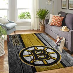 Boston Bruins Nhl Team Logo Rugs Wooden Style Living Room Regtangle Carpet