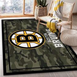 Boston Bruins Nhl Team Logo Camo Style Rug Room Carpet Custom Area Flo