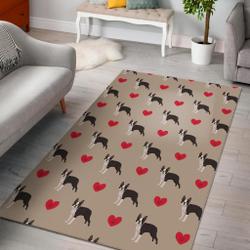 Boston Terrier Heart Paw Pattern Print Area Rug Living Room Rug Home Decor
