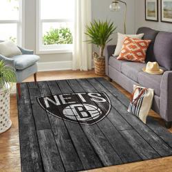 Brooklyn Nets Nba Grey Wooden Style Living Room Carpet Rug Regtangle Carpet