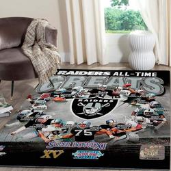 NFL Las Vegas Raiders Wooden Style Nice Gift Rectangle Area Rug Living Room Rug